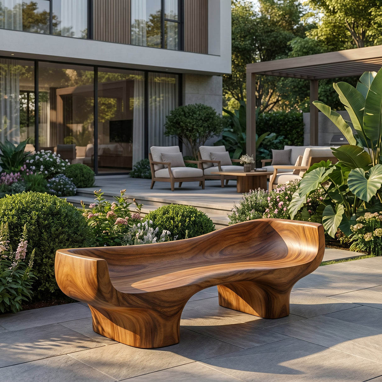 Velmora Sculpted Solid Wood Outdoor Bench