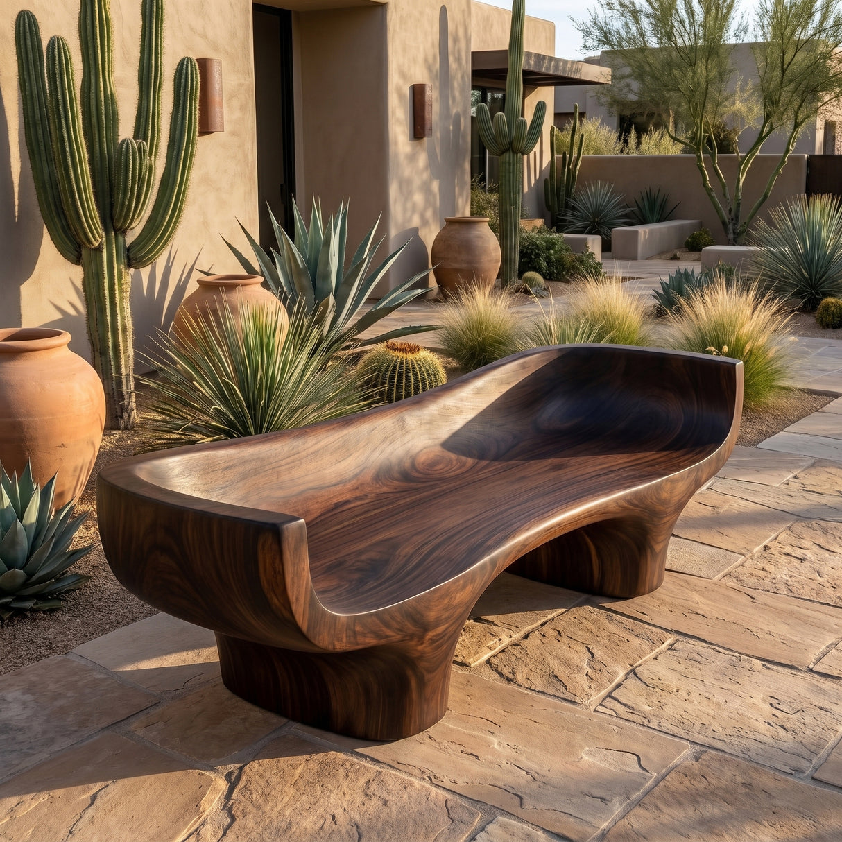 Velmora Sculpted Solid Wood Outdoor Bench
