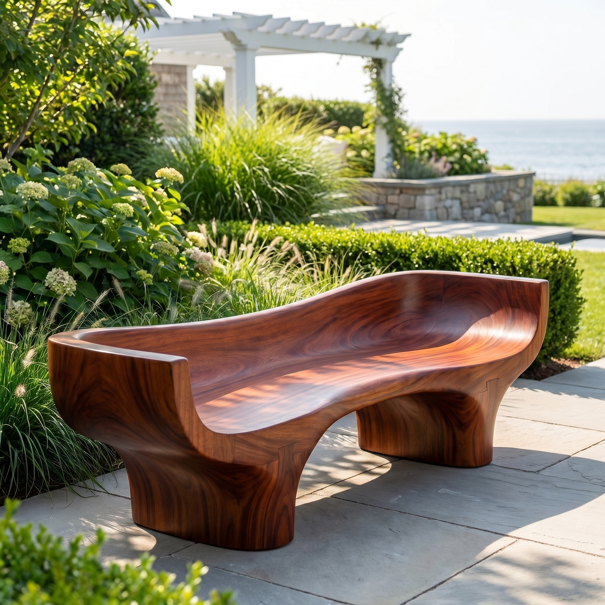 Velmora Sculpted Solid Wood Outdoor Bench