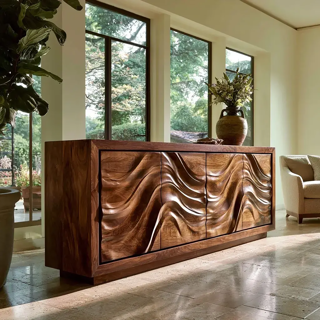 Velmora Sculpted Solid Wood Sideboard Cabinet