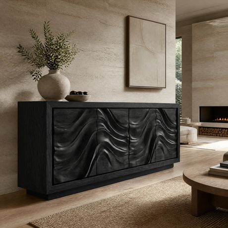 Velmora Sculpted Solid Wood Sideboard Cabinet Black - Timberustic Sideboard Cabinet