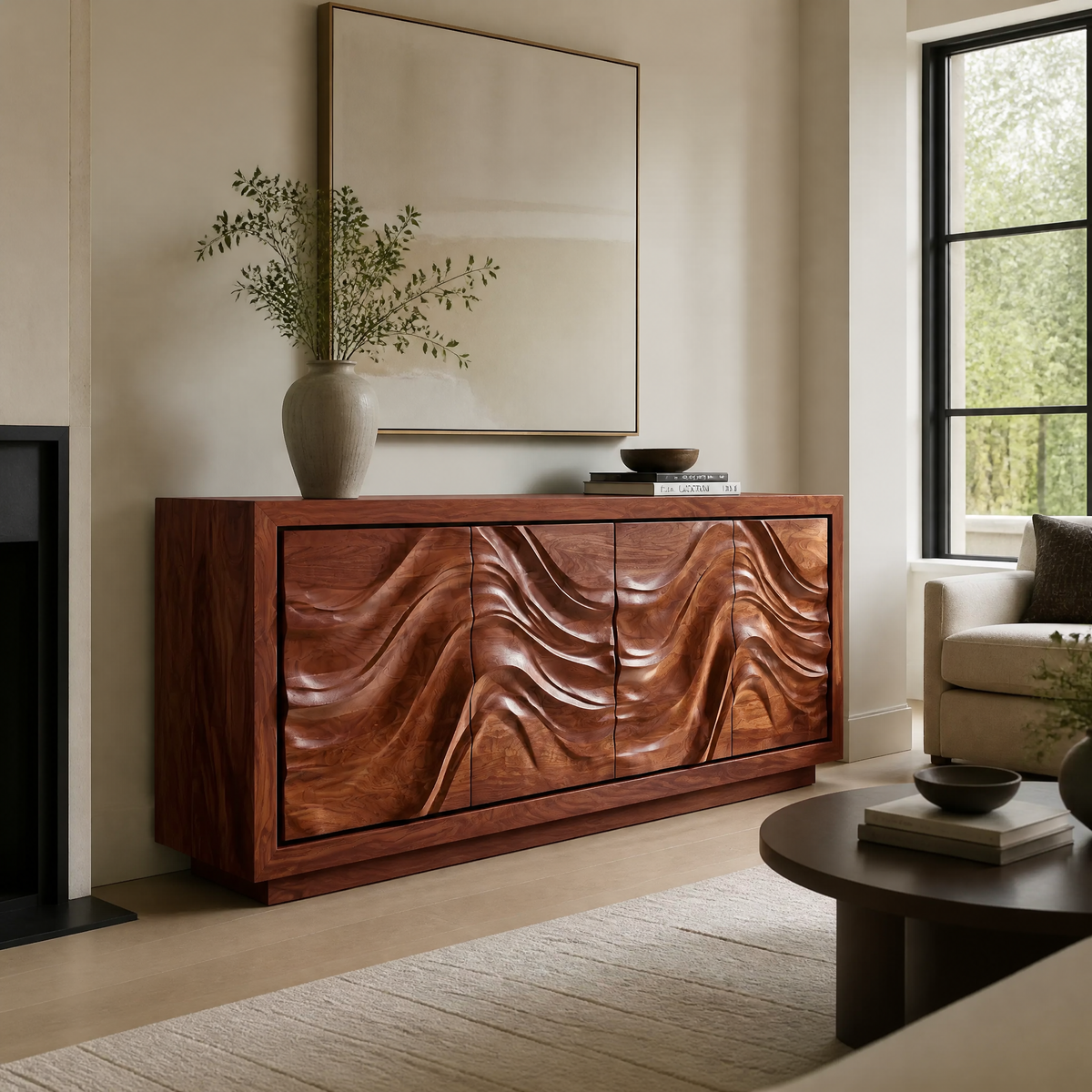 Velmora Sculpted Solid Wood Sideboard Cabinet
