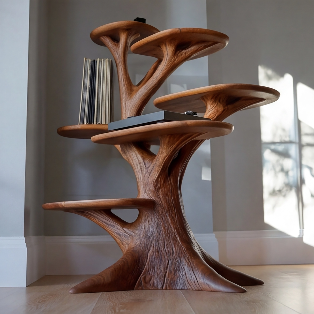 Veradorn Handcrafted Solid Wood Record Player Stand - Timberustic Record Player Stand With Storage
