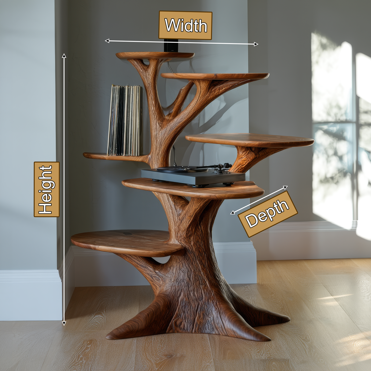 Veradorn Handcrafted Solid Wood Record Player Stand - Timberustic Record Player Stand With Storage