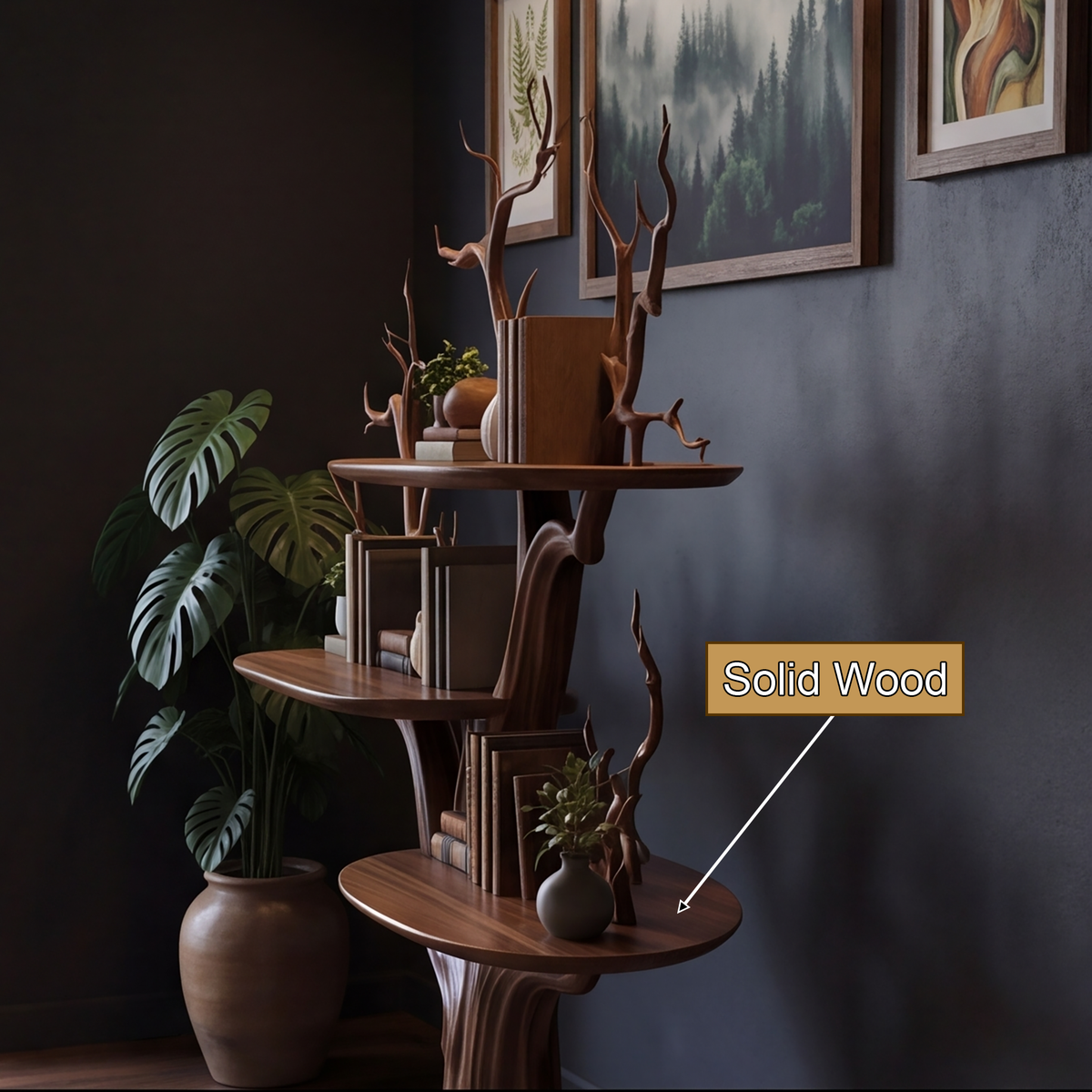 Verdanor Handcrafted Solid Wood Tree Bookshelf - Timberustic Tree Bookshelf