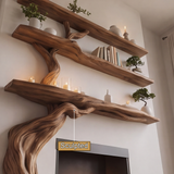 Verdantis Sculpted Solid Wood Tree-Shaped Fireplace Mantel with Display Shelves - Timberustic Tree-Shaped Fireplace Mantel with Display Shelves