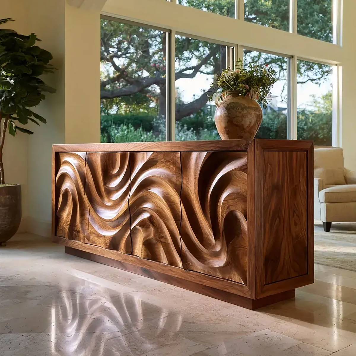 Veylora Sculpted Solid Wood Sideboard Cabinet