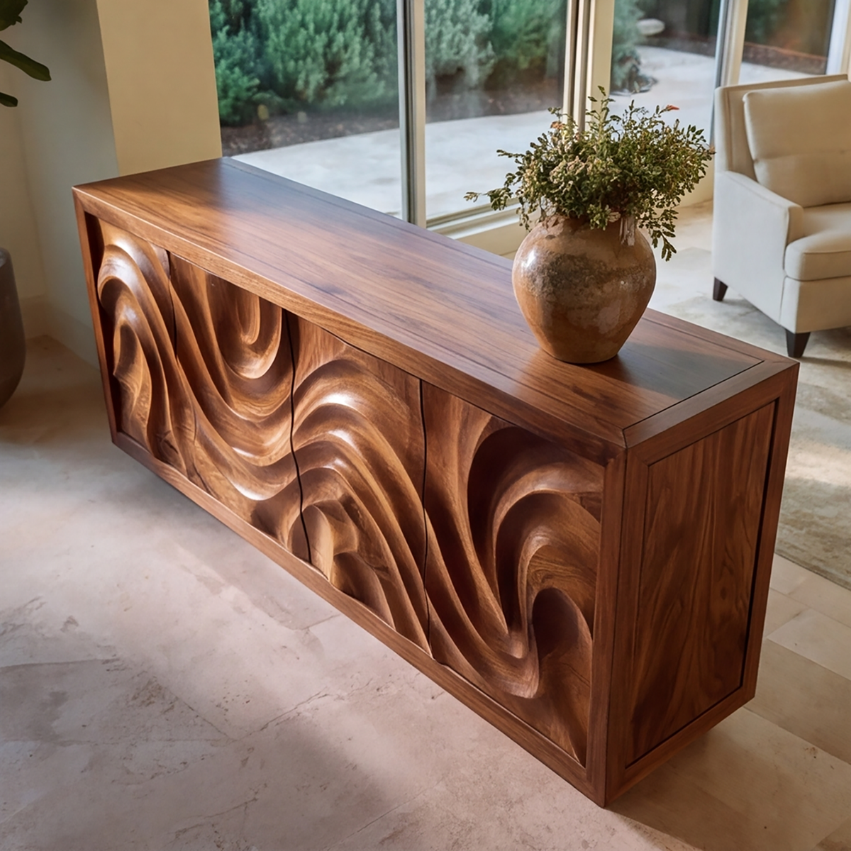 Veylora Sculpted Solid Wood Sideboard Cabinet