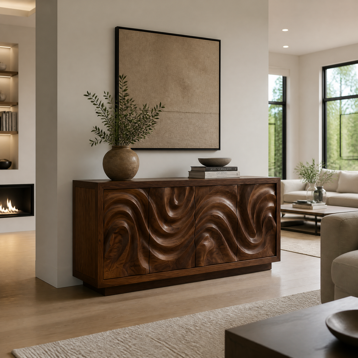 Veylora Sculpted Solid Wood Sideboard Cabinet