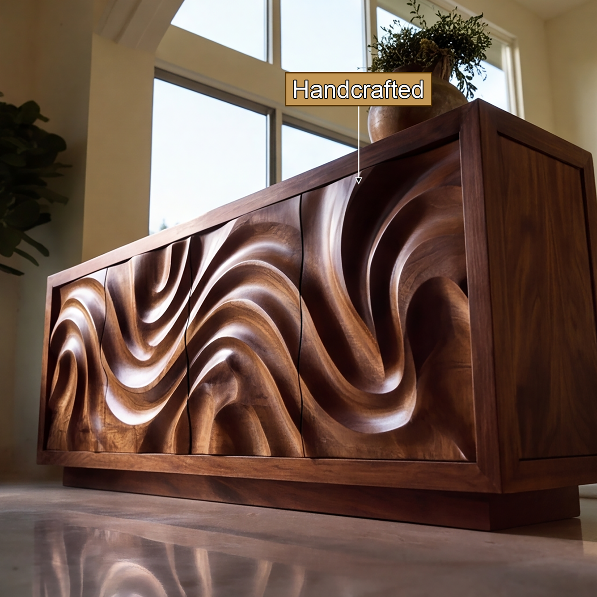 Veylora Sculpted Solid Wood Sideboard Cabinet