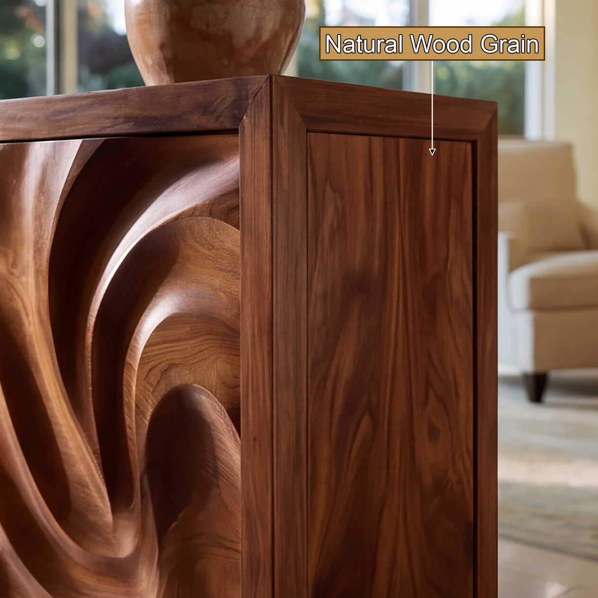 Veylora Sculpted Solid Wood Sideboard Cabinet