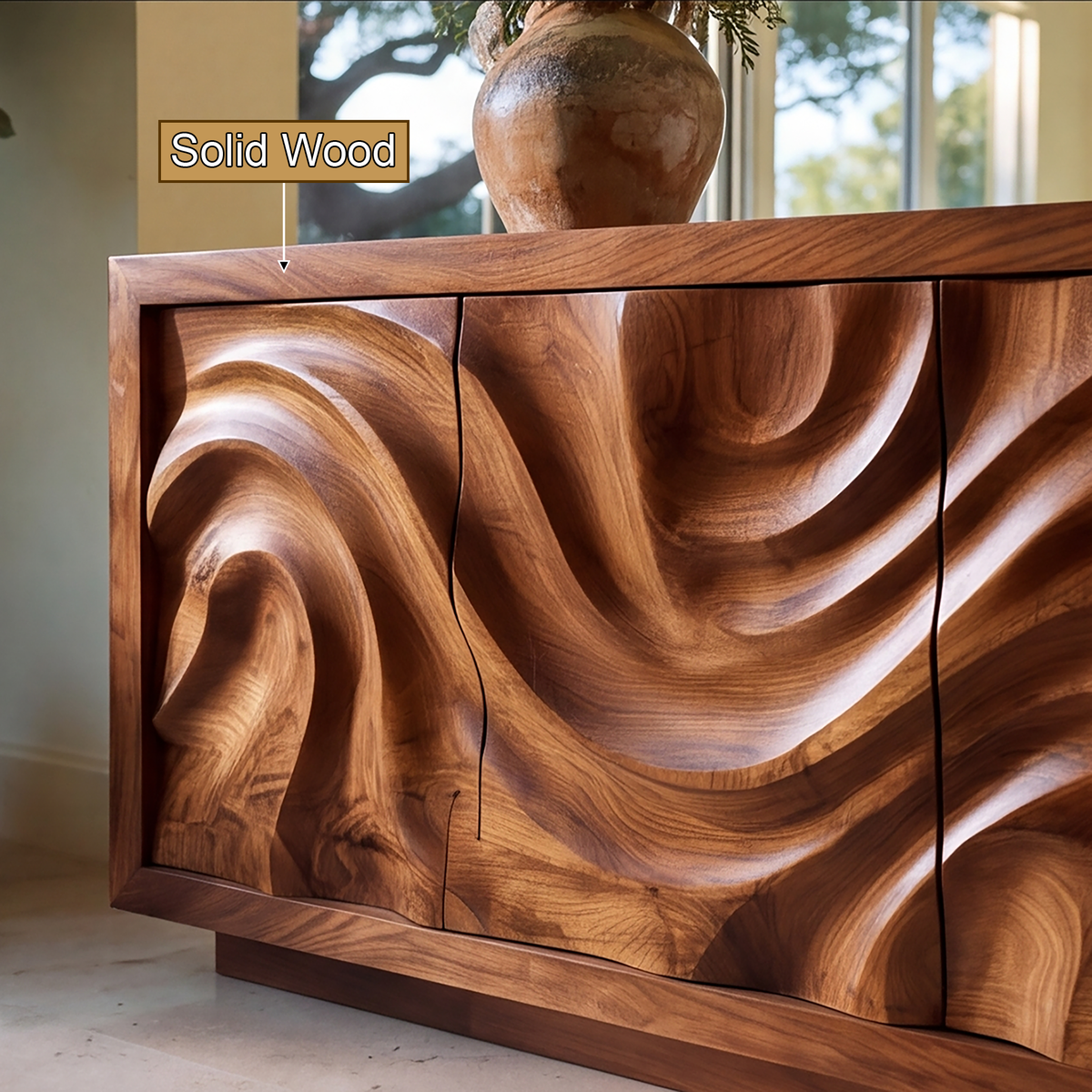 Veylora Sculpted Solid Wood Sideboard Cabinet