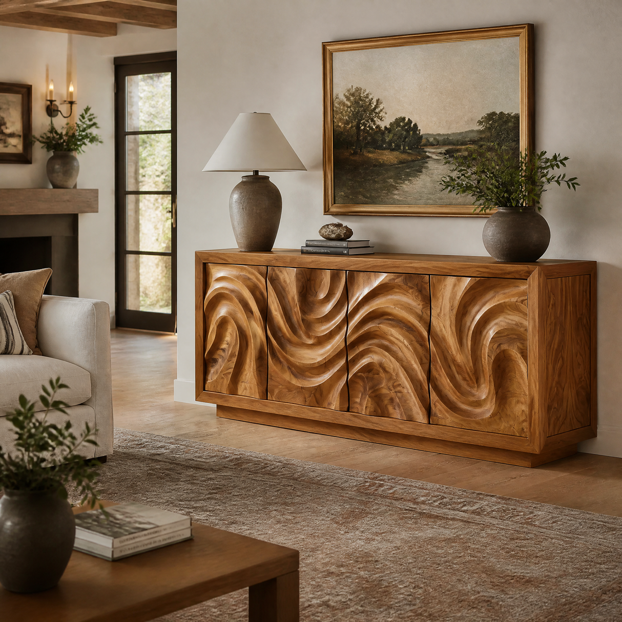 Veylora Sculpted Solid Wood Sideboard Cabinet