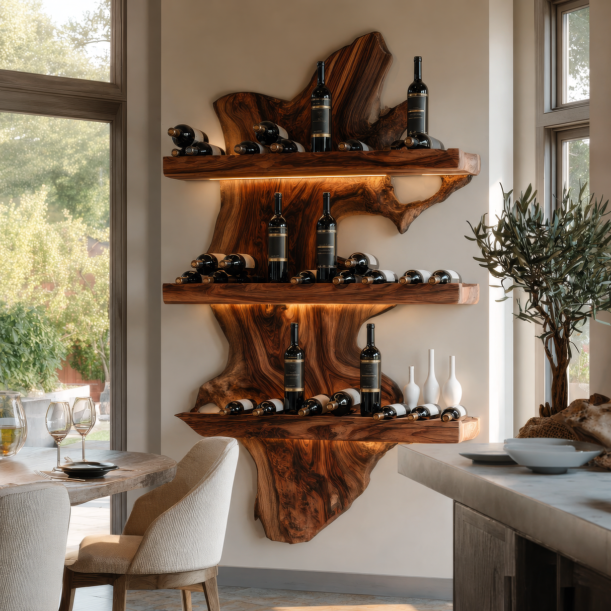 Veylorn Live Edge Solid Wood Floating Wine Shelf SPA935981