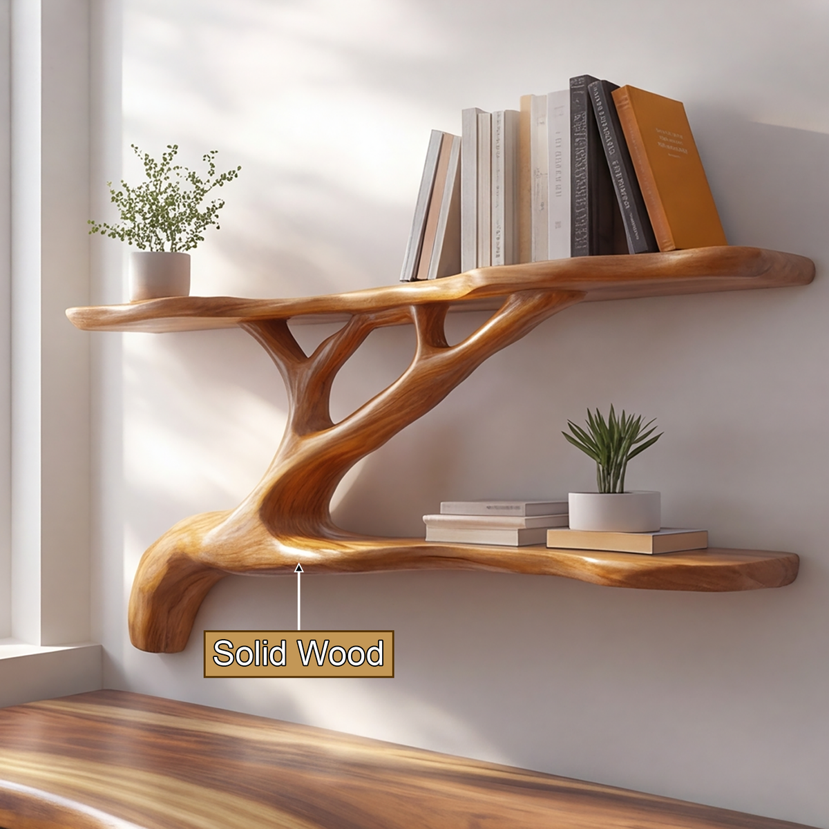 Virelith Handcrafted Solid Wood Floating Tree Bookshelf - Timberustic Floating Tree Bookshelf