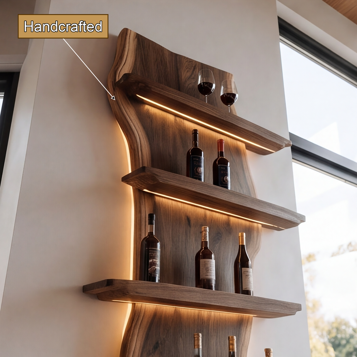 Virellan Live Edge Solid Wood Floating Wine Shelf SPA923892