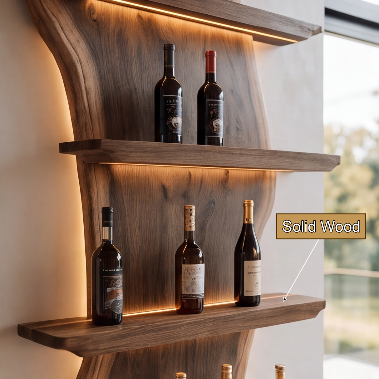 Virellan Live Edge Solid Wood Floating Wine Shelf SPA923892