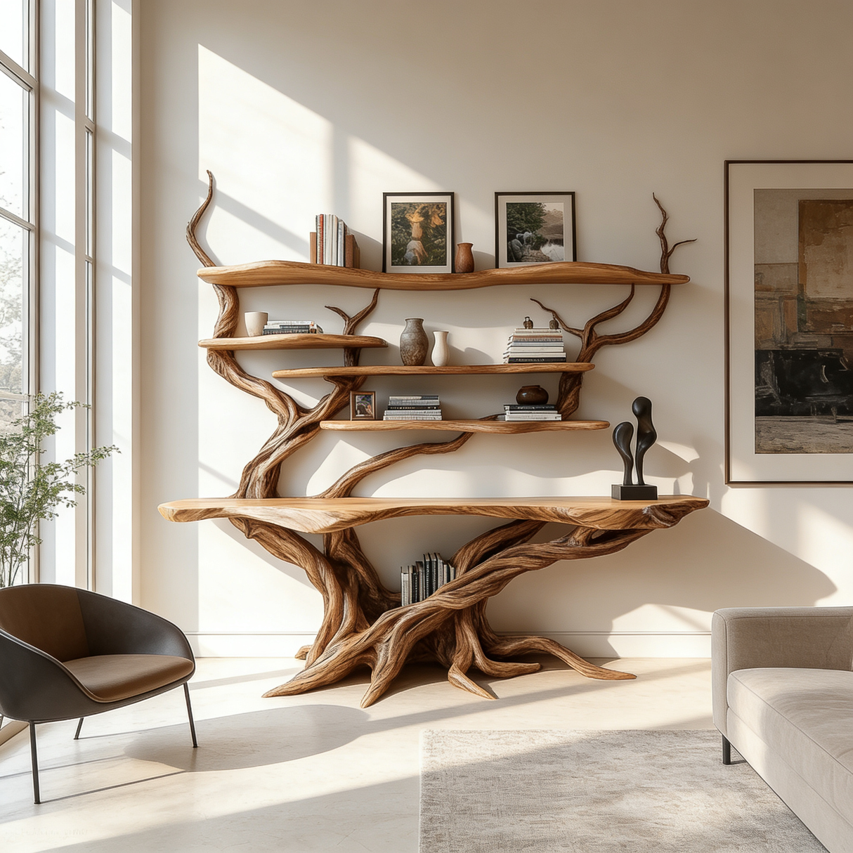 Virellan Sculpted Solid Wood Console Table with Shelves - Timberustic Console Table with Shelves
