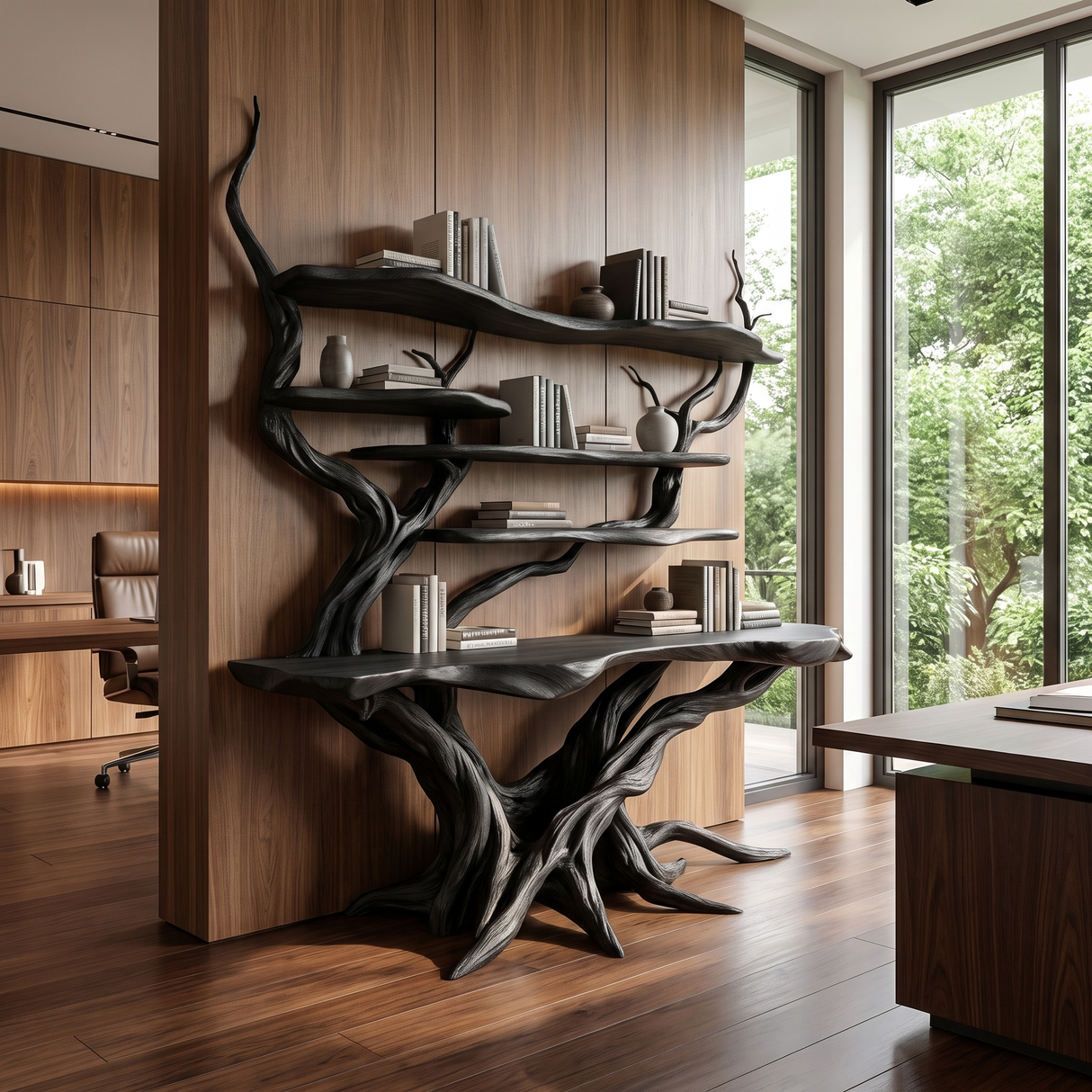 Virellan Sculpted Solid Wood Console Table with Shelves Black - Timberustic Console Table with Shelves