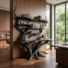 Virellan Sculpted Solid Wood Console Table with Shelves Black - Timberustic Console Table with Shelves