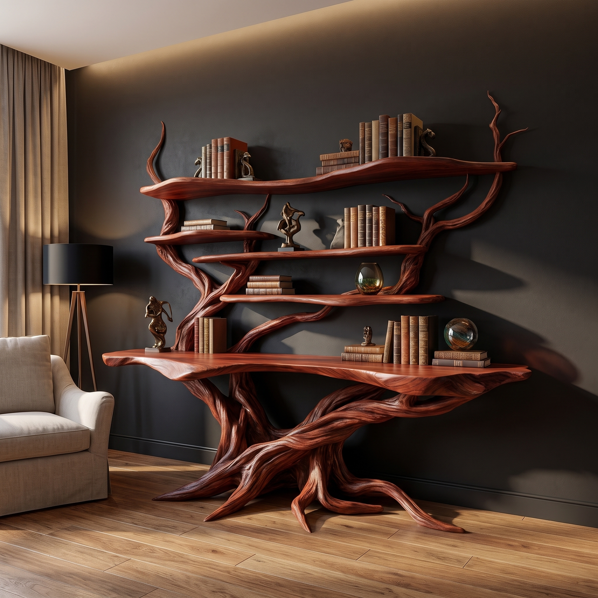 Virellan Sculpted Solid Wood Console Table with Shelves Mahogany - Timberustic Console Table with Shelves