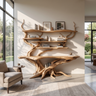 Virellan Sculpted Solid Wood Console Table with Shelves Natural Oak - Timberustic Console Table with Shelves