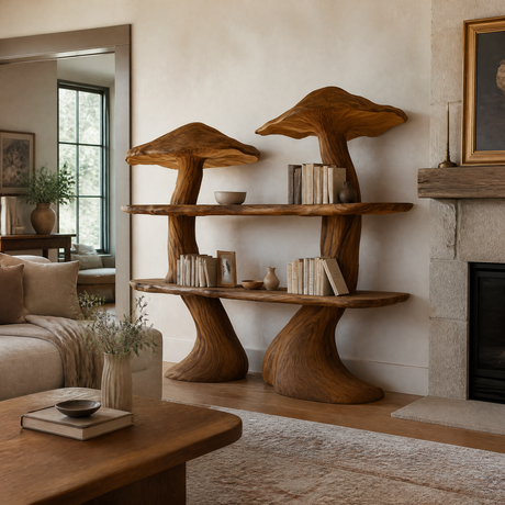 Virellon Sculpted Solid Wood Mushroom Bookshelf