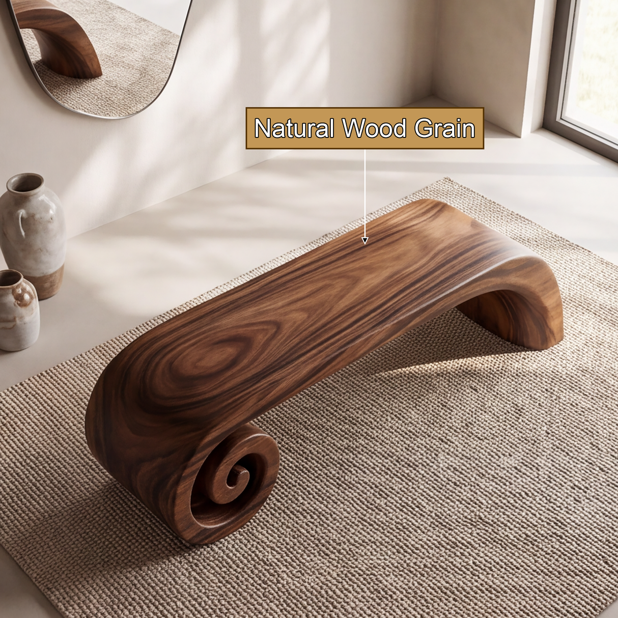 Volutra Sculpted Solid Wood Indoor Bench