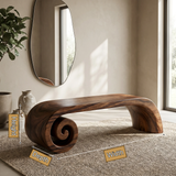Volutra Sculpted Solid Wood Indoor Bench