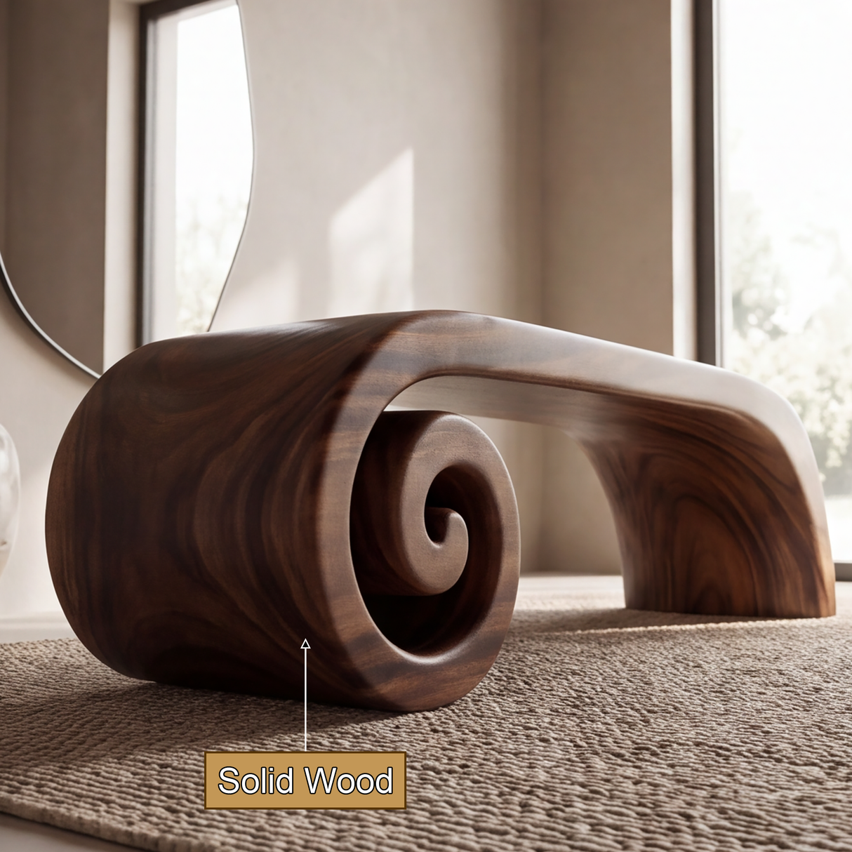 Volutra Sculpted Solid Wood Indoor Bench