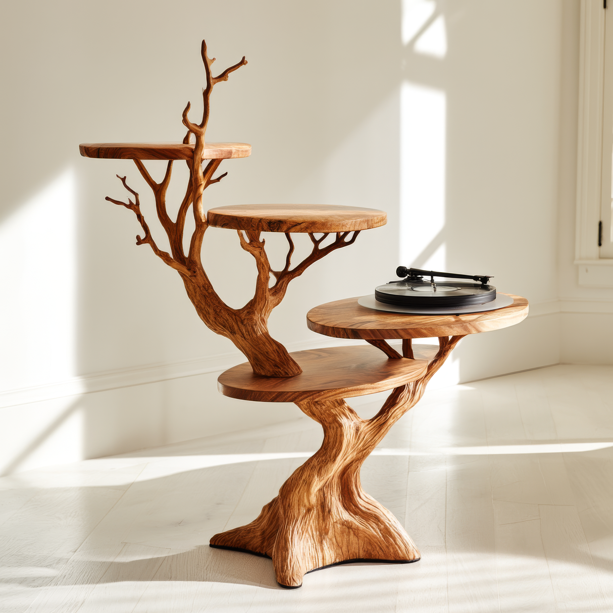 Xylora Sculpted Solid Wood Record Player Stand SPA298581 - Timberustic Record Player Stand With Storage