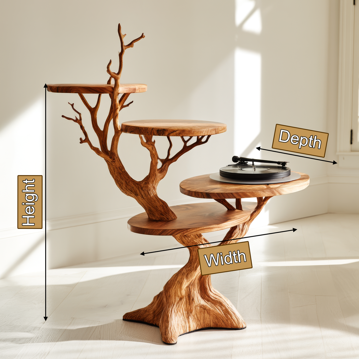 Xylora Sculpted Solid Wood Record Player Stand SPA298581 - Timberustic Record Player Stand With Storage