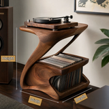 Zephora Sculpted Solid Wood Record Player Stand - Timberustic Record Player Stand With Storage