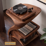 Zephora Sculpted Solid Wood Record Player Stand - Timberustic Record Player Stand With Storage