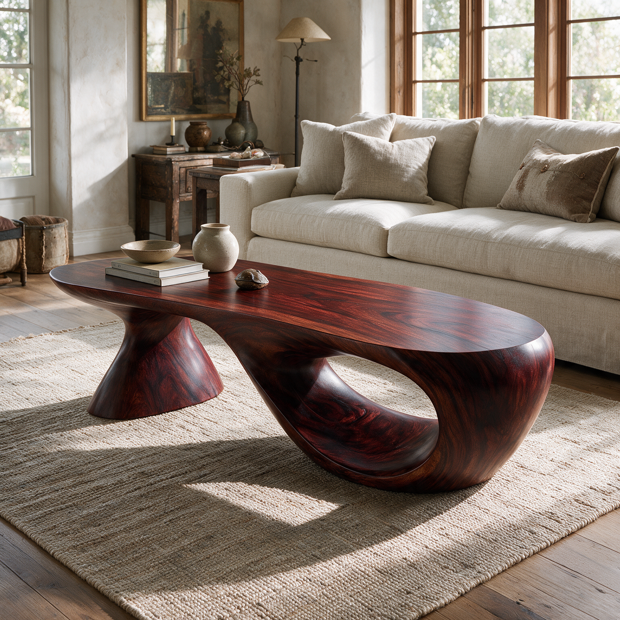 Zephyron Sculpted Solid Wood Coffee Table Mahogany - TimbeRustic Coffee Table