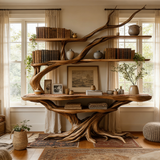 Zephyros Sculpted Solid Wood Console Table with Shelves - Timberustic Console Table with Shelves