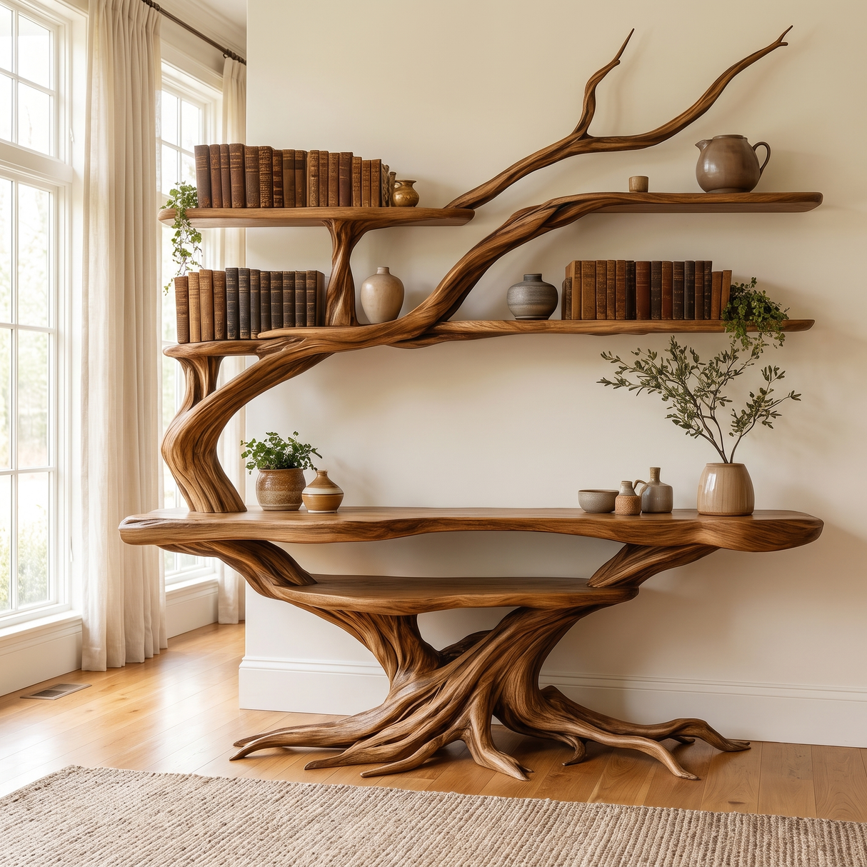 Zephyros Sculpted Solid Wood Console Table with Shelves Brown - Timberustic Console Table with Shelves