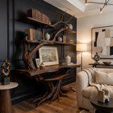 Zephyros Sculpted Solid Wood Console Table with Shelves Dark Walnut - Timberustic Console Table with Shelves