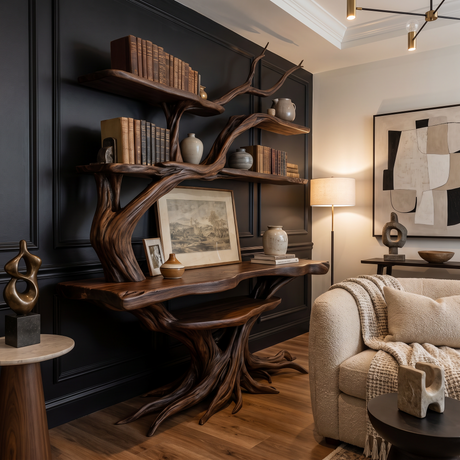 Zephyros Sculpted Solid Wood Console Table with Shelves Dark Walnut - Timberustic Console Table with Shelves