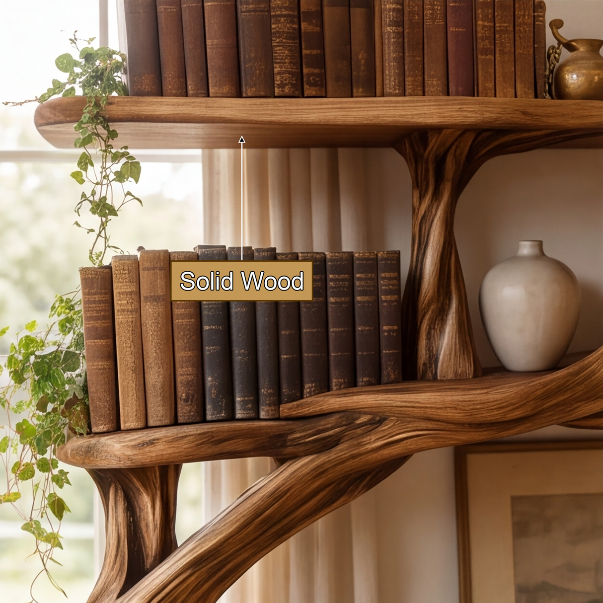 Zephyros Sculpted Solid Wood Console Table with Shelves - Timberustic Console Table with Shelves