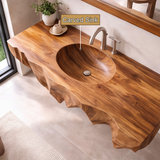 Zerith Sculptural Solid Wood Floating Bathroom Vanity with Integrated Sink - Timberustic Floating Bathroom Vanity with Integrated Sink