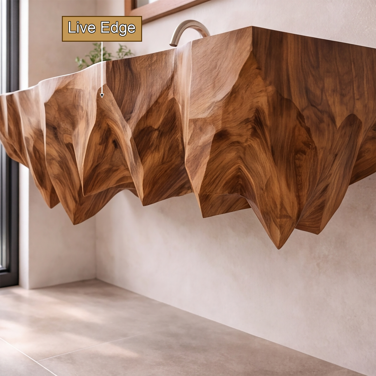 Zerith Sculptural Solid Wood Floating Bathroom Vanity with Integrated Sink - Timberustic Floating Bathroom Vanity with Integrated Sink