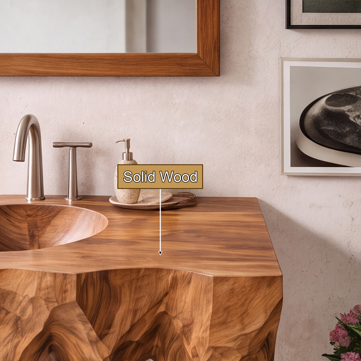Zerith Sculptural Solid Wood Floating Bathroom Vanity with Integrated Sink - Timberustic Floating Bathroom Vanity with Integrated Sink