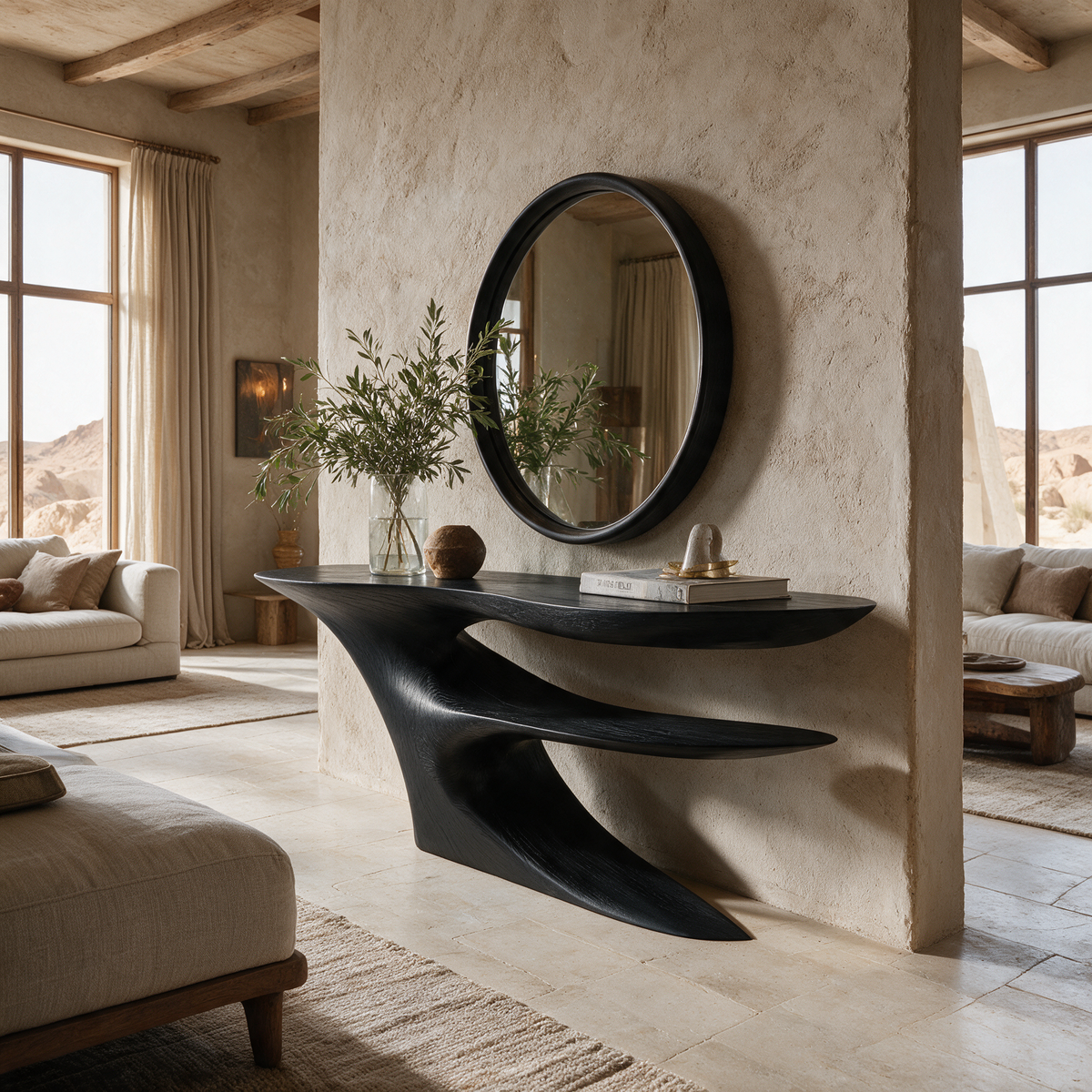 Zorathis Sculpted Solid Wood Console Table Black - Timberustic Console Table