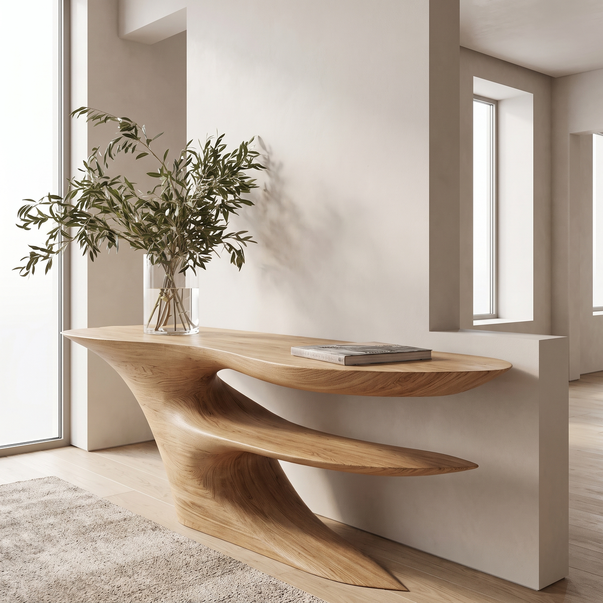 Zorathis Sculpted Solid Wood Console Table Natural Oak - Timberustic Console Table