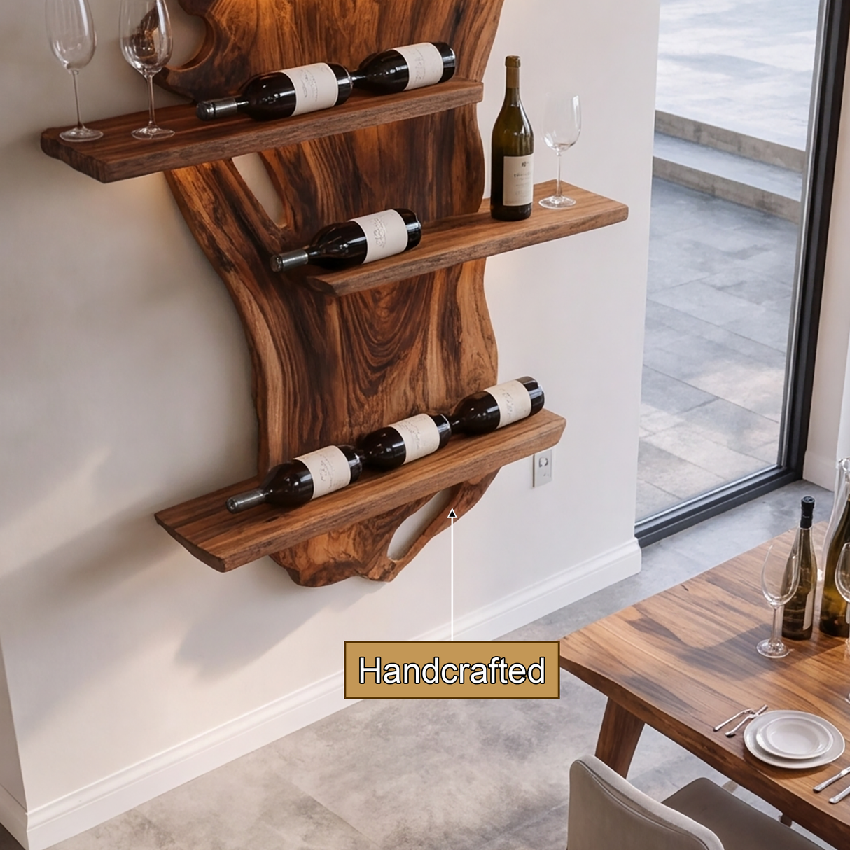 Zorvane Live Edge Solid Wood Floating Wine Shelf SPA345892