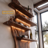 Zorvane Live Edge Solid Wood Floating Wine Shelf SPA345892