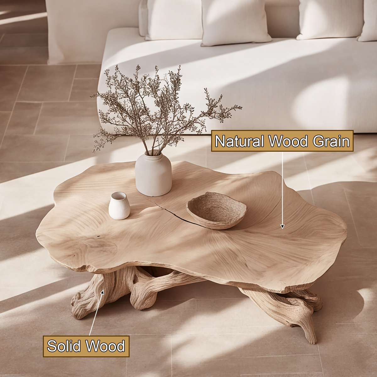 Zylara Live Edge Solid Wood Coffee Table