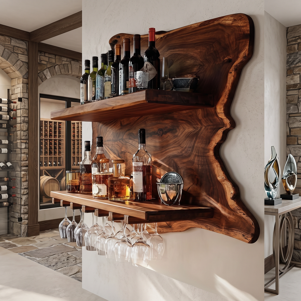 Thornmere Live Edge Handcrafted Floating Wine Shelf SPA623534 Brown - Timberustic Floating Wine Shelf