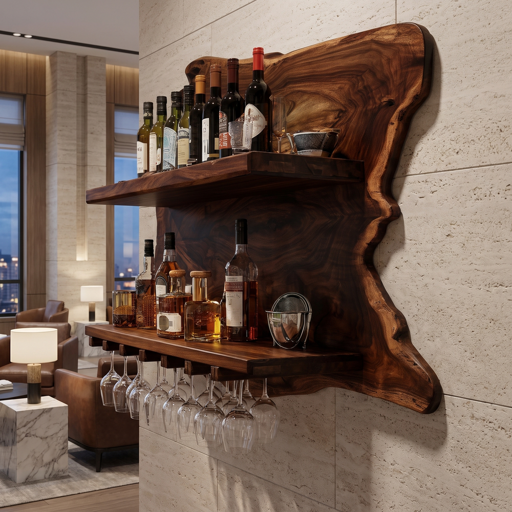 Thornmere Live Edge Handcrafted Floating Wine Shelf SPA623534 Dark Walnut - Timberustic Floating Wine Shelf